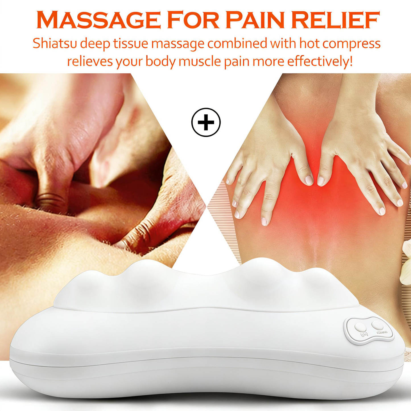 4-Node Shiatsu Massage Pillow with Heat for Full-Body Pain Relief