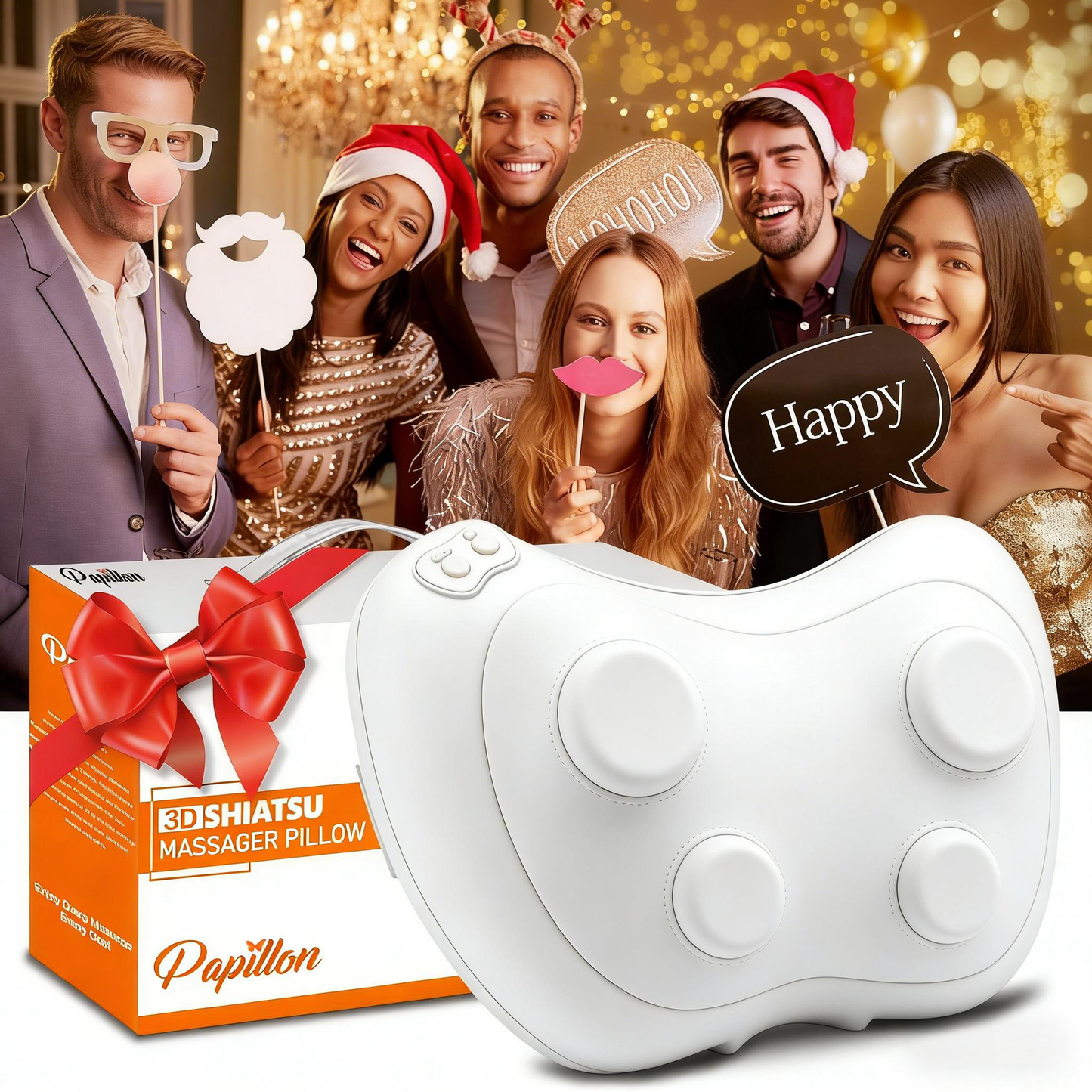 4-Node Shiatsu Massage Pillow with Heat for Full-Body Pain Relief