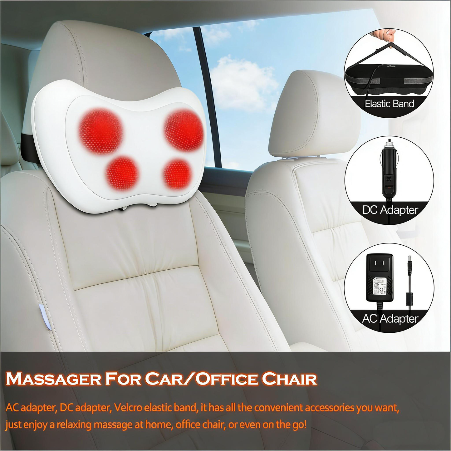 4-Node Shiatsu Massage Pillow with Heat for Full-Body Pain Relief